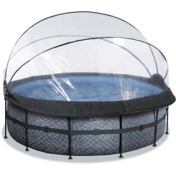 EXIT TOYS EXIT Frame Pool ø427x122cm (12v Sandfilter) – Grau + Sonnendach